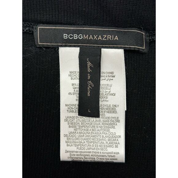 BCBG MAX AZRIA L Black Stretch Knit Asymmetric Hem Faux Wrap Skirt - Picture 6 of 8